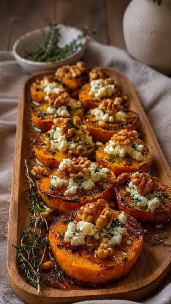 roasted sweet potato rounds with blue cheese