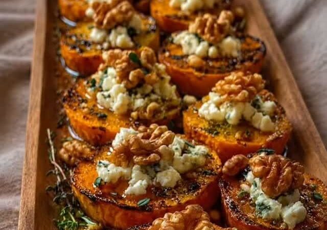 roasted sweet potato rounds with blue cheese