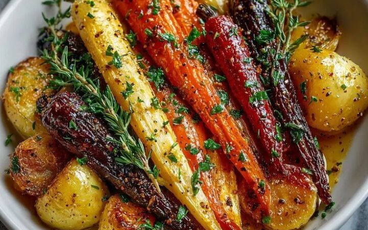 seasoned roasted carrots and potatoes