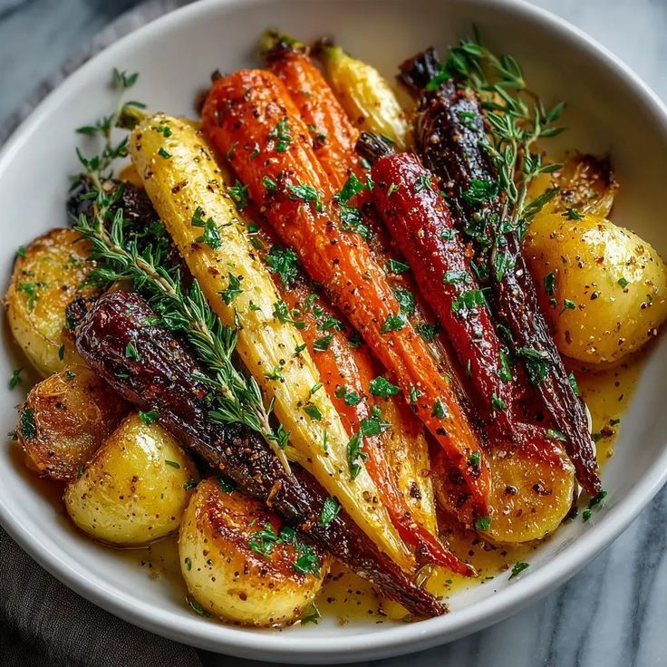 seasoned roasted carrots and potatoes