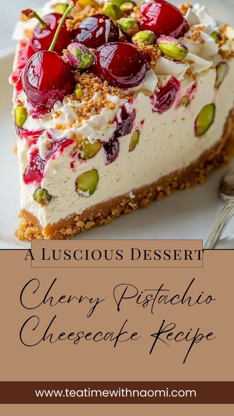 cherry pistachio cheesecake slice