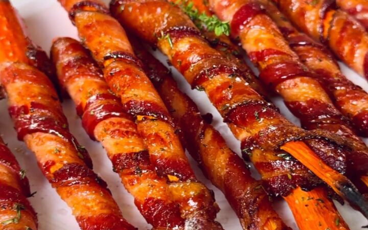 maple bacon wrapped carrots