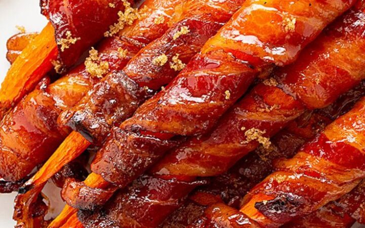 bacon wrapped maple carrots