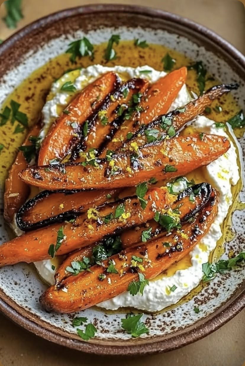 Honey-Glazed Carrots with Whipped Cream and Parsley