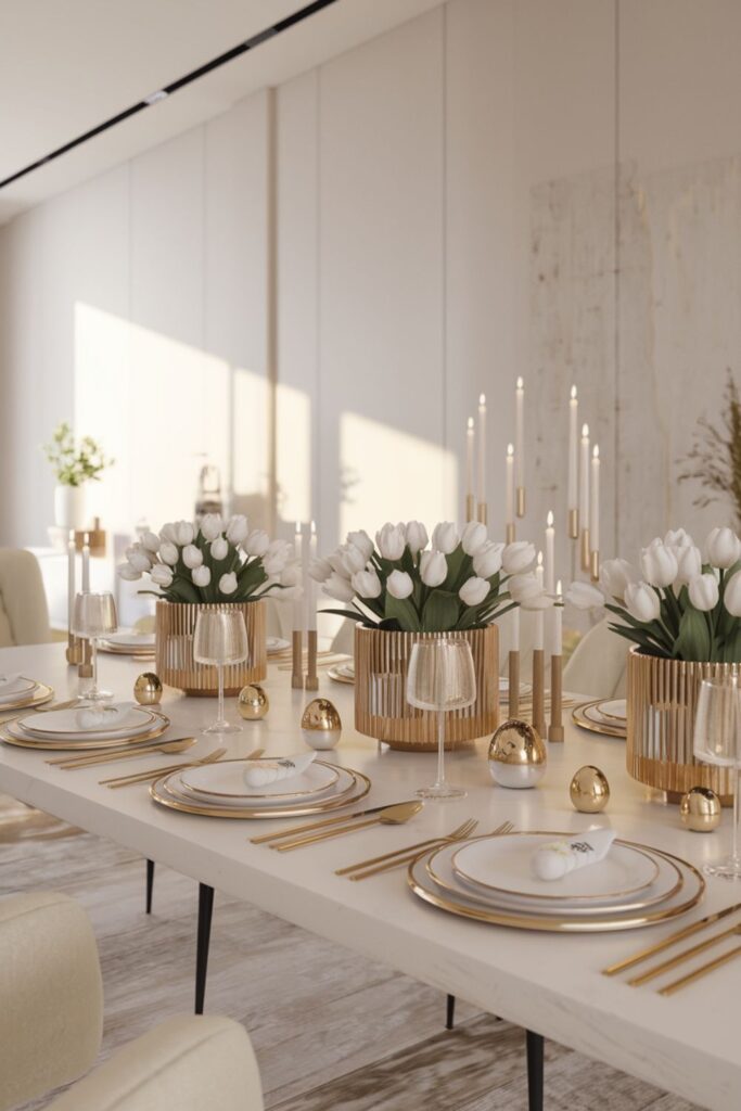 elegant easter table decor white and gold