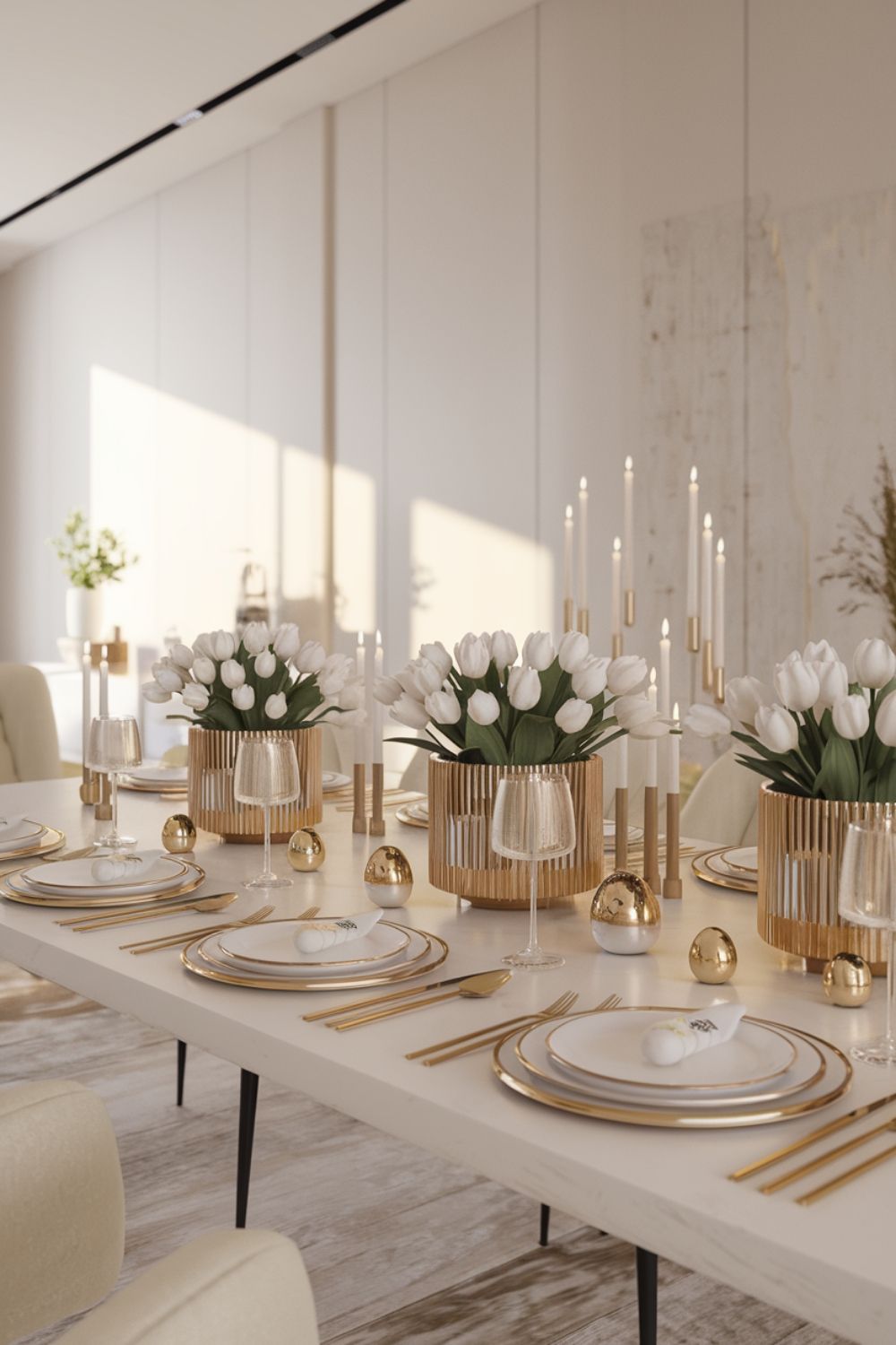 Elegant Easter Decor: White & Gold Details