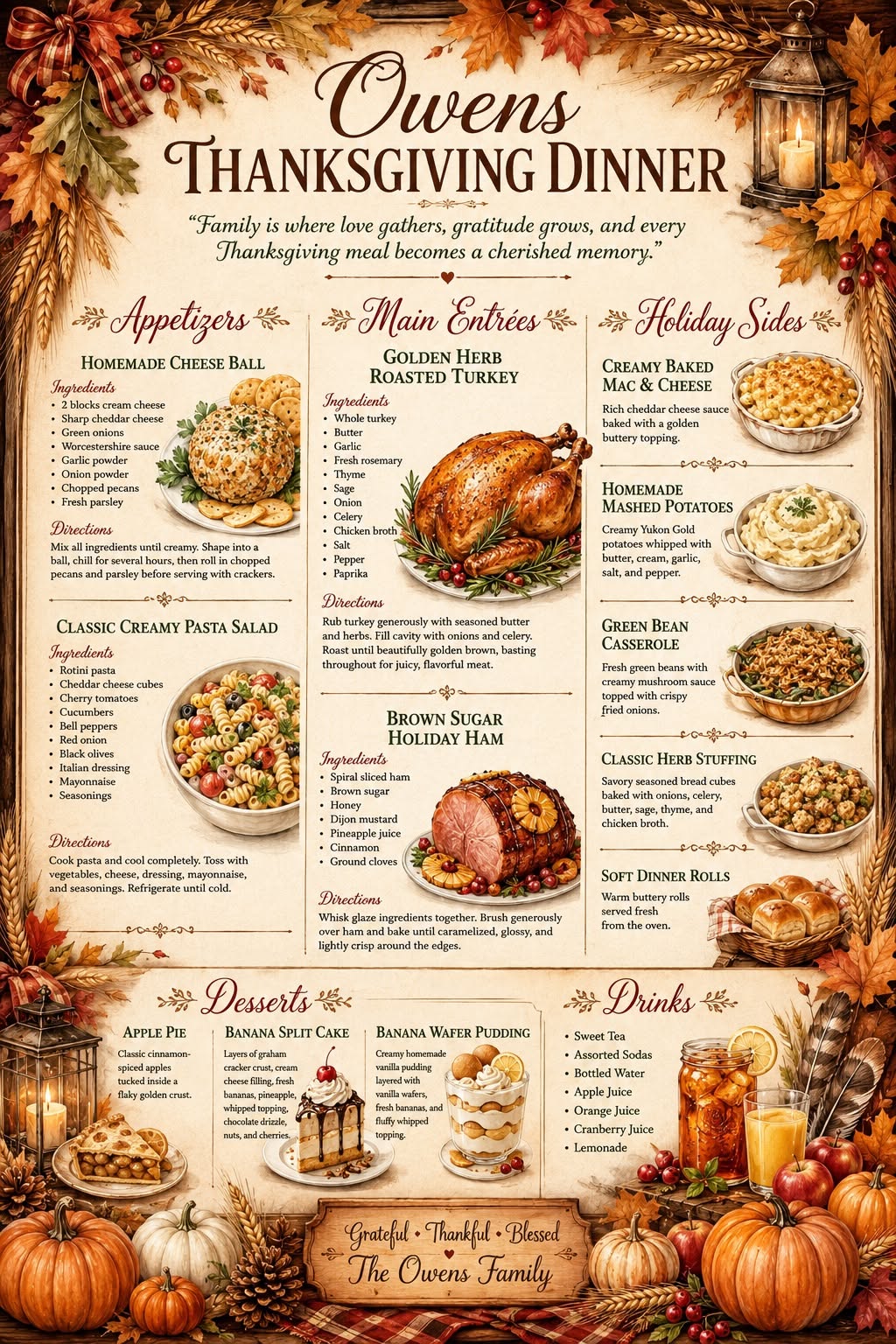 My Family Traditional Thanksgiving Dinner Menu