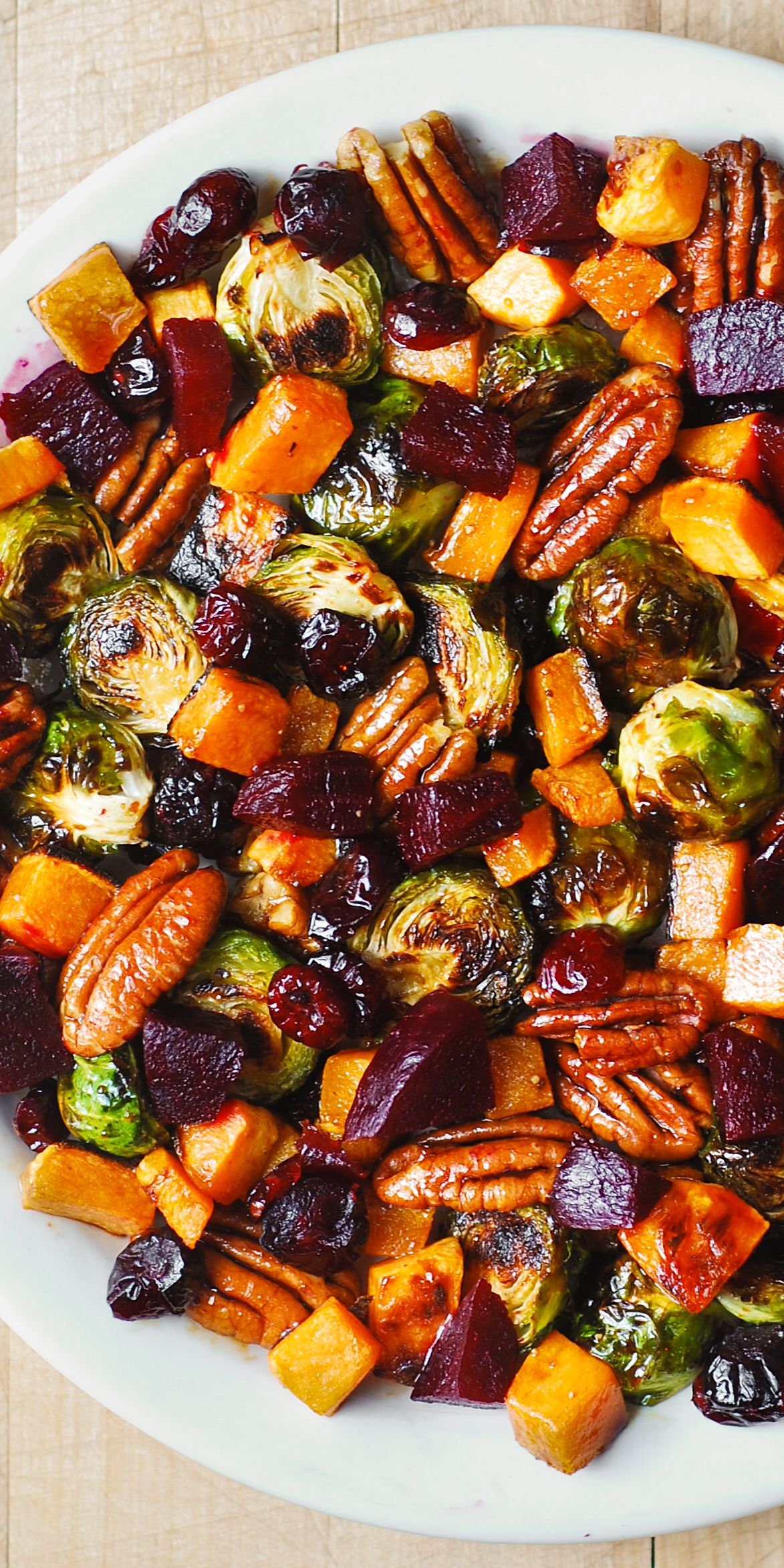 Winter Vegetable Salad with Roasted Butternut Squash, Brussels Sprouts, and Beets