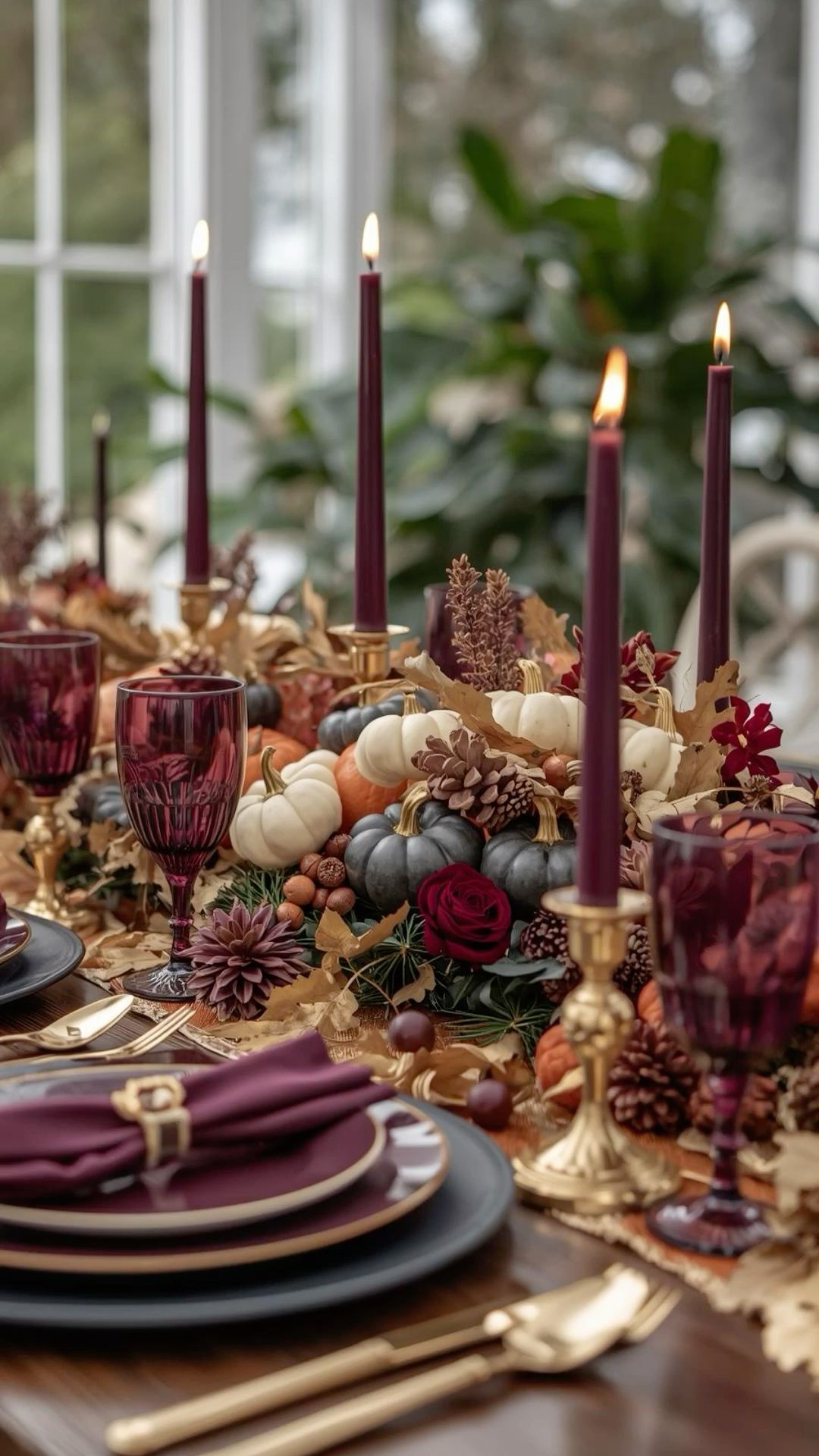 Moody Thanksgiving Table in Plum, Black & Gold