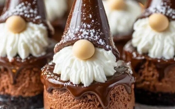 chocolate cake with santa hats