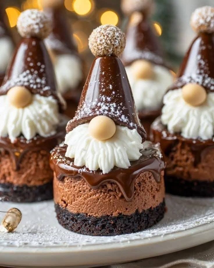 chocolate cake with santa hats