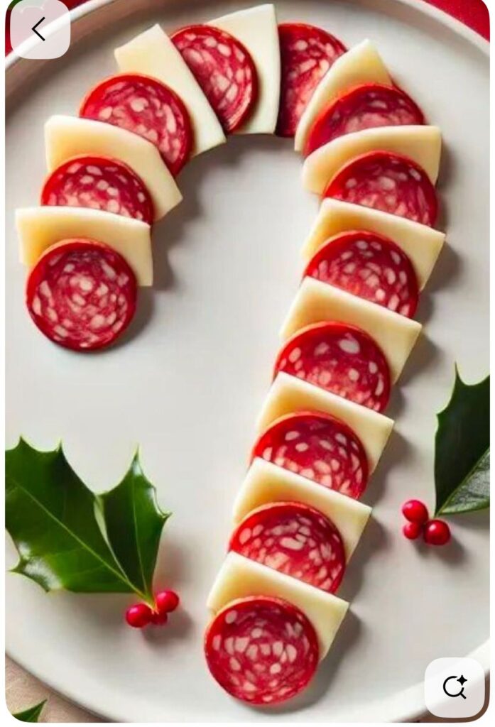 holiday cheese board with candy canes