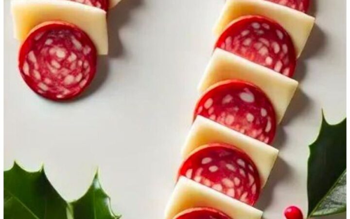 holiday cheese board with candy canes