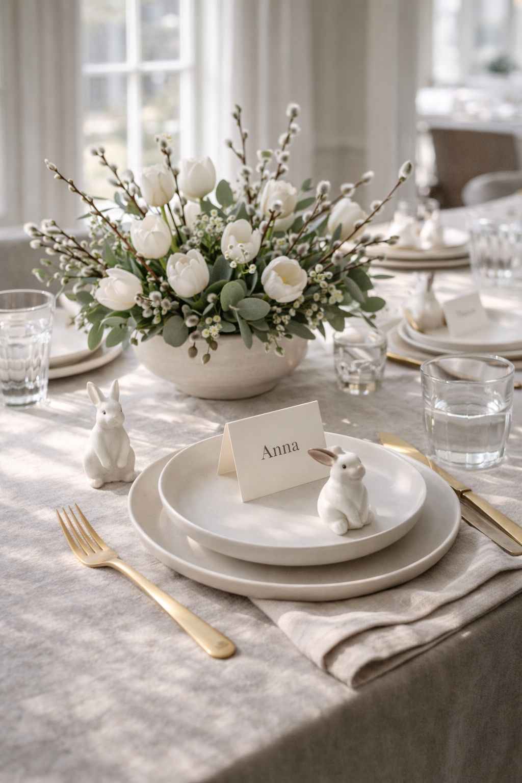Elegant Easter Brunch Table Setting | Neutral Spring Hosting Ideas